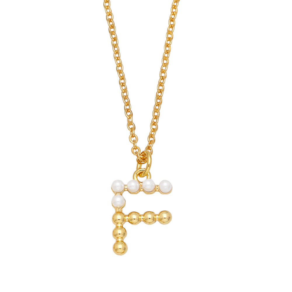 Wholesale Pearl Letter Collar Chain Copper Necklace