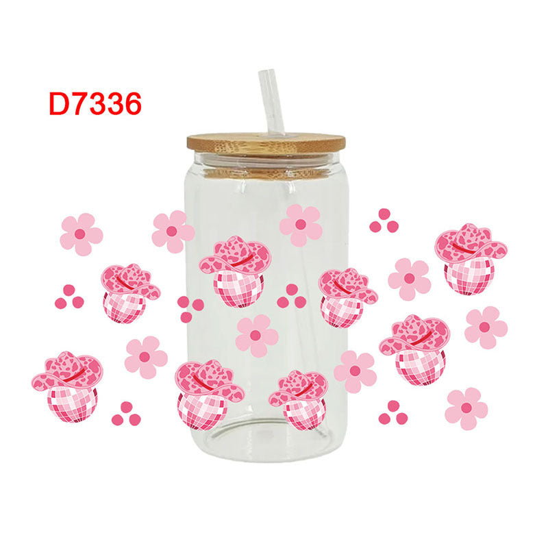 Wholesale Pink Cartoon Cute Disco Theme 16oz Cup UV DTF Wraps