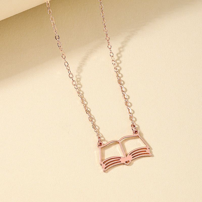 Wholesale ins style metal hollow book necklace
