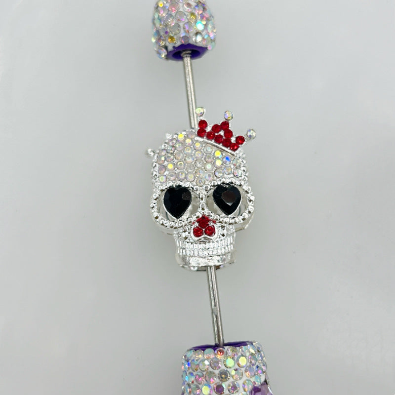 Wholesale 20pcs Heavy-Duty  Alloy Crown Ghost Skull Four-Hole Loose 3D  Crystal Beads