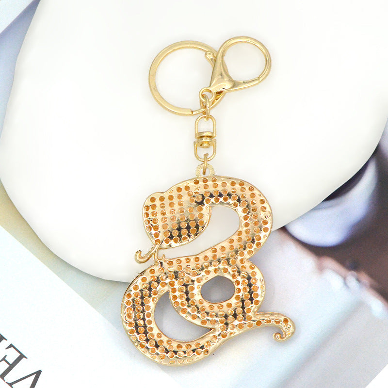 Wholesale Chinese Style Pattern Small Snake Crystal Keychain Zodiac Series Snake Backpack Pendant Alloy Rhinestone
