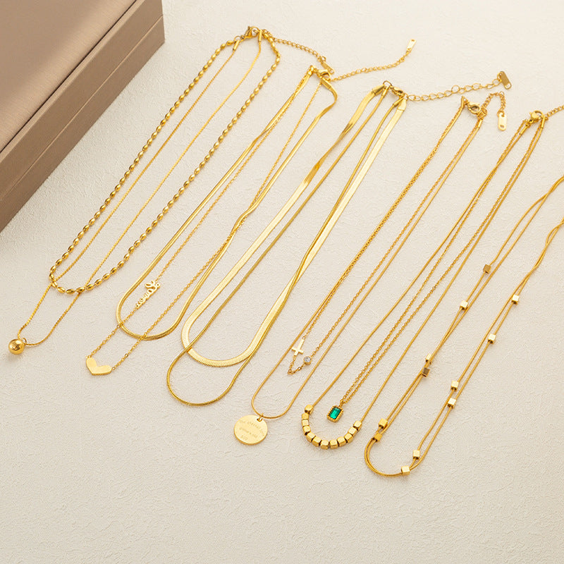 Wholesale  Accessible Luxury Niche Emerald Titanium Steel Necklace Women' s Ins Style