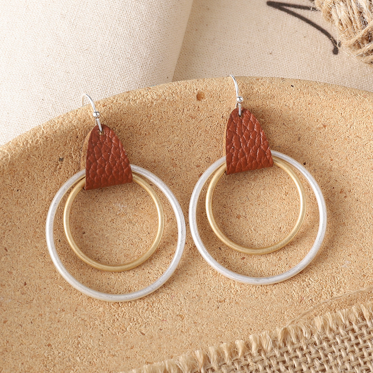 Wholesale Bohemian Sand Silver Leather Earrings All-match Ear Jewelry