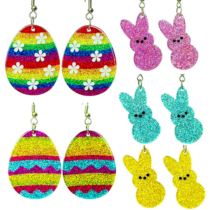 Wholesale Easter jewelry rabbit color shiny acrylic rainbow earrings
