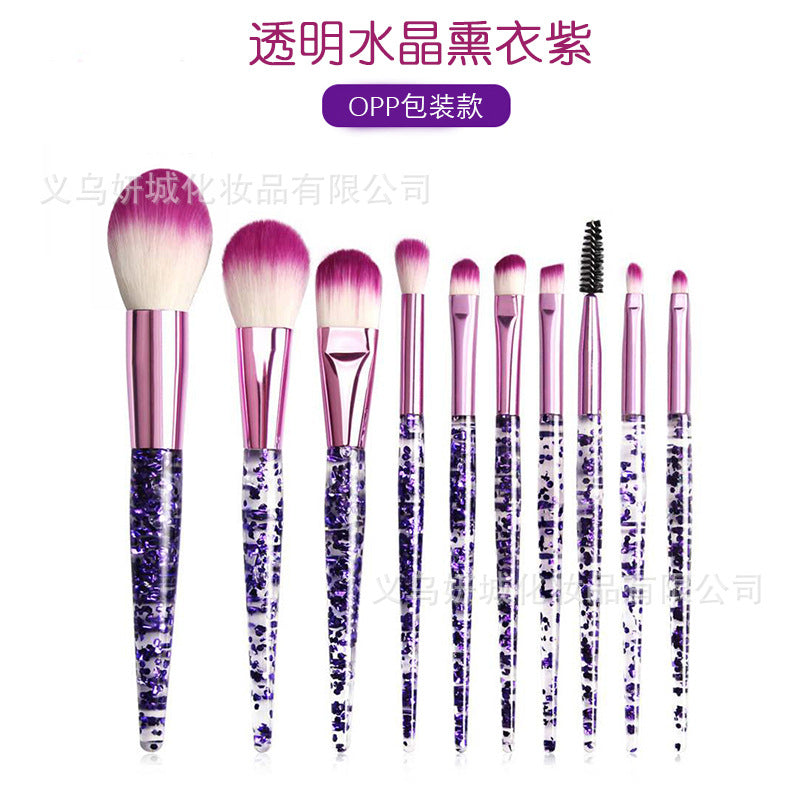 Wholesale 10 Clear Crystal Soft Bristle Makeup Brushes