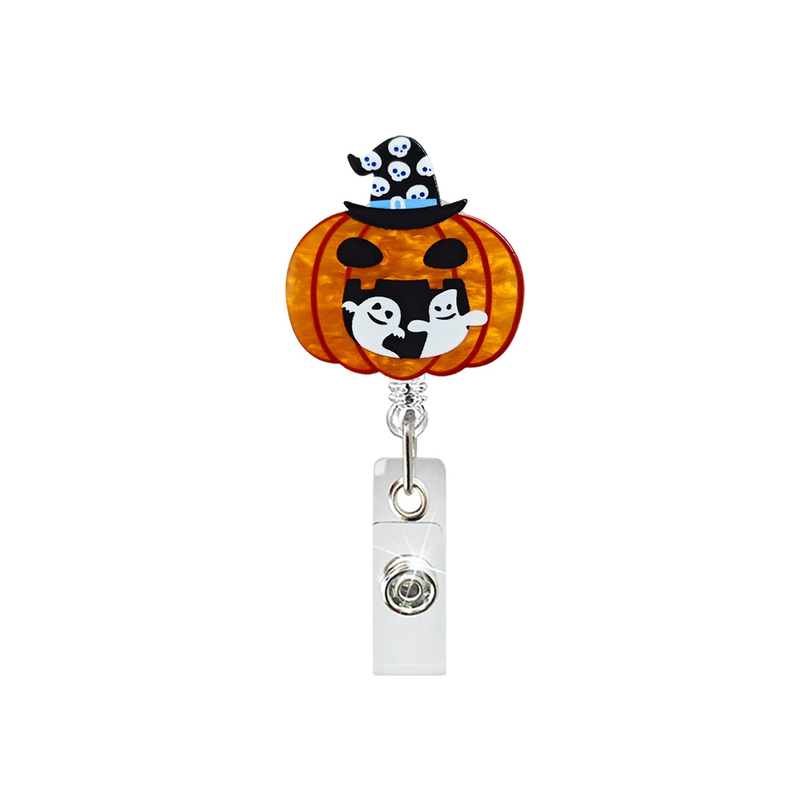 Wholesale  Acrylic Pumpkin Retractable Rotating Easy-Pull Id Easy-Pull Buckle  badge reels