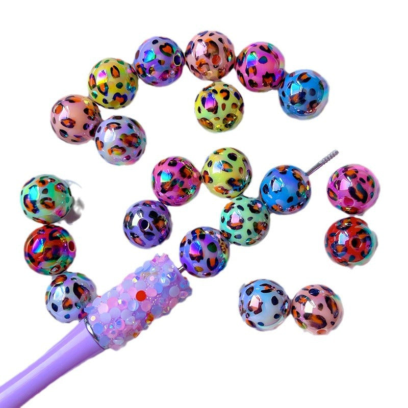 Wholesale 10pcs UV Plating Two-color Leopard Through  Acrylic Beads