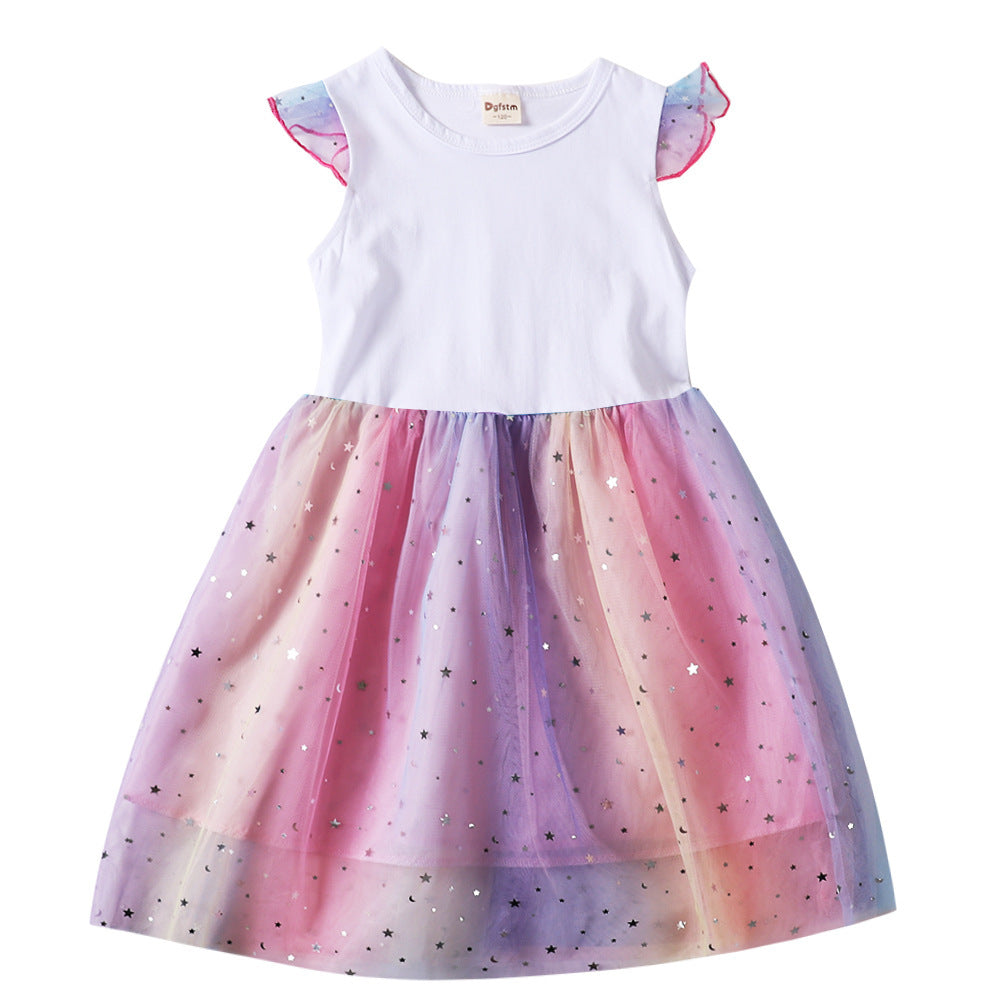 Wholesale Princess Design Girls Summer Short Sleeve Tulle Dress Fashion Toddler Outfit For Party Boutique Resale