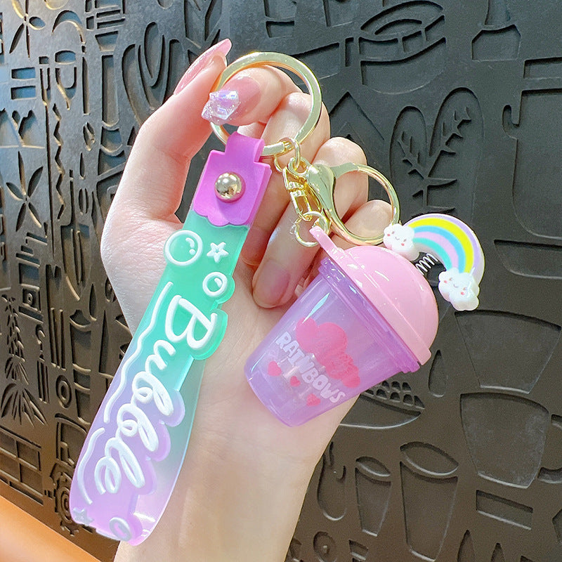 Wholesale Acrylic Illuminated Rainbow Milk Tea Cup Keychain