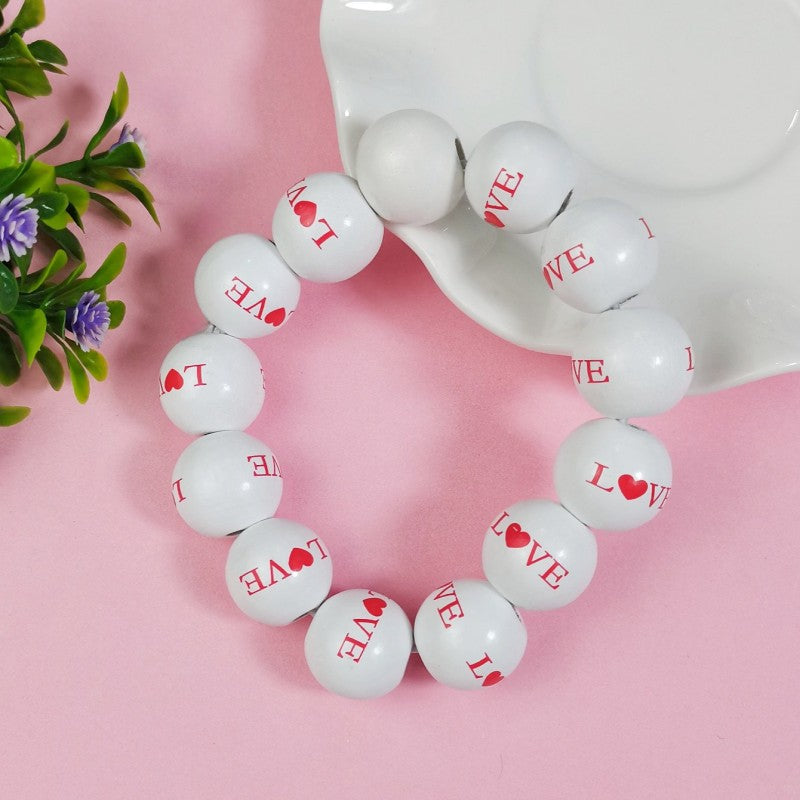Wholesale Valentine's Day series sweet fresh cute love heart print handmade beaded wooden beads bracelet women's accessories