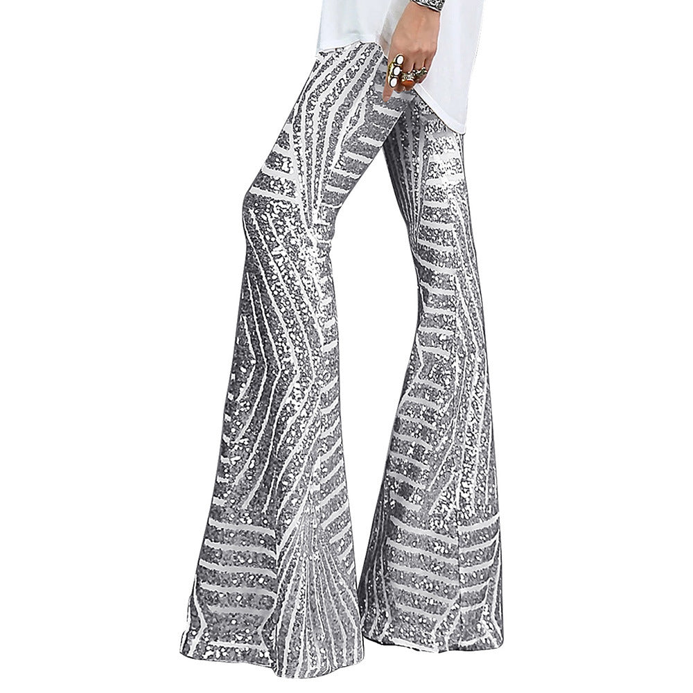 Wholesale Polyester Sequin Casual Pants Wide Leg Pants Loose High Waisted Long Pants