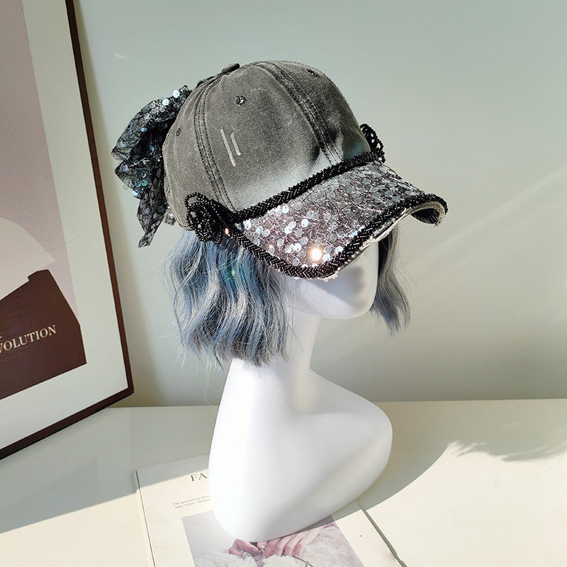 Wholesale New Colorful Sequin Pearl Deep Top Gradient Hole Cloud Bow Baseball Cap