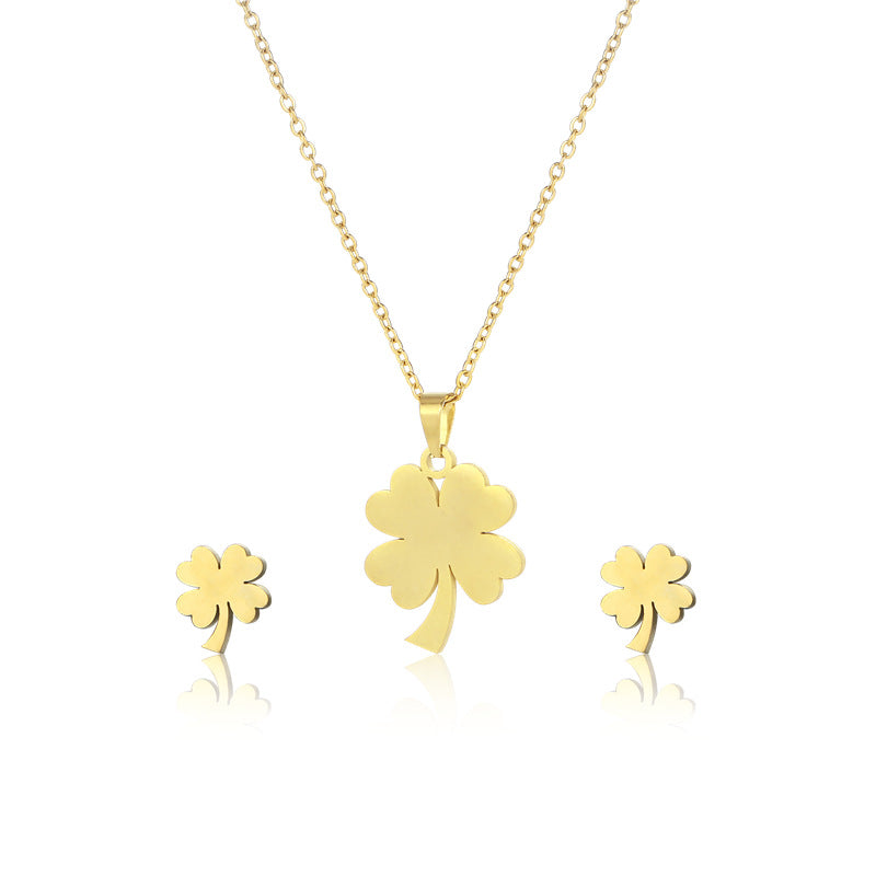 Wholesale Geometric Four Leaf Clover Necklace Earrings Set