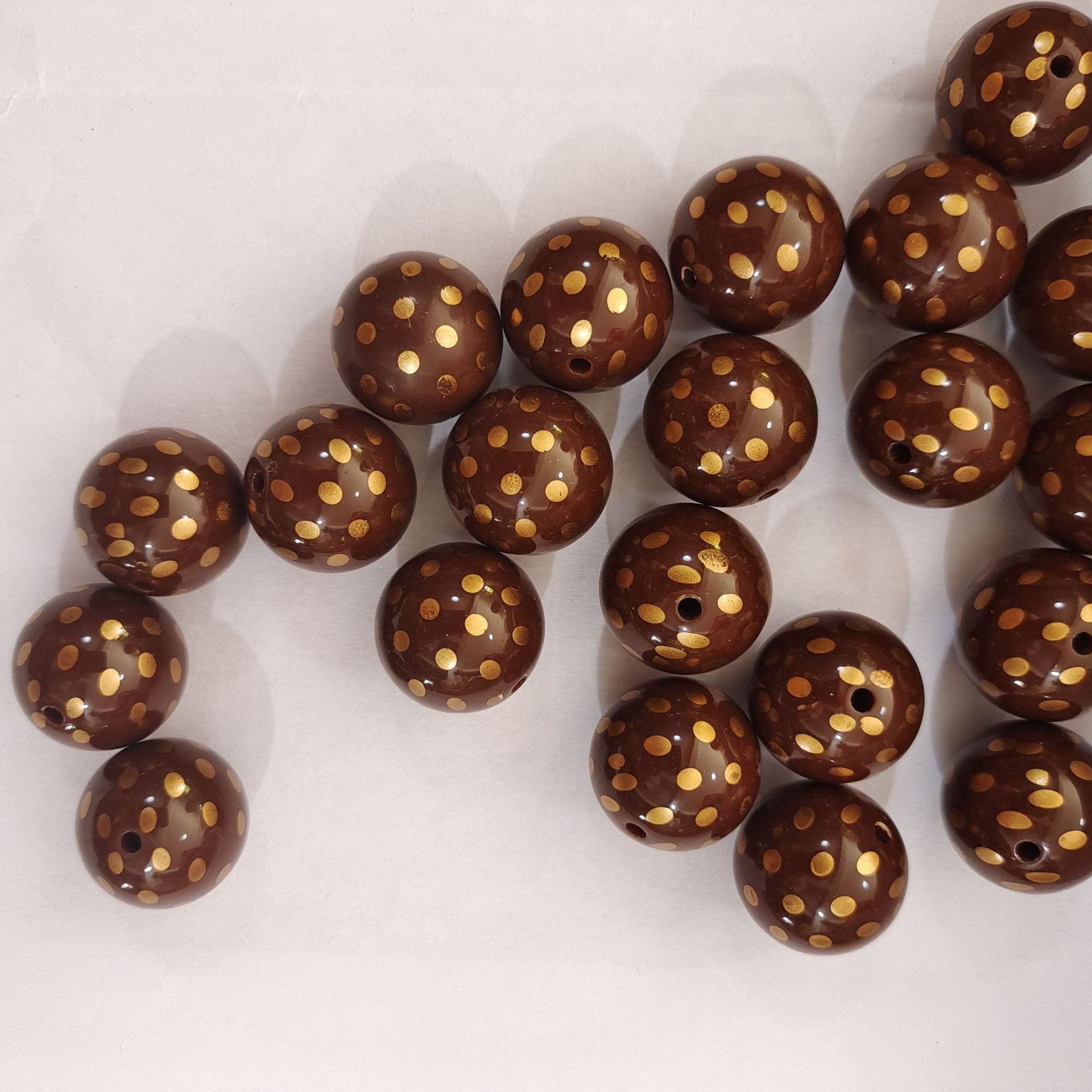 Wholesale 5pcs 20MM Coffee Gold Dot Printed Beads
