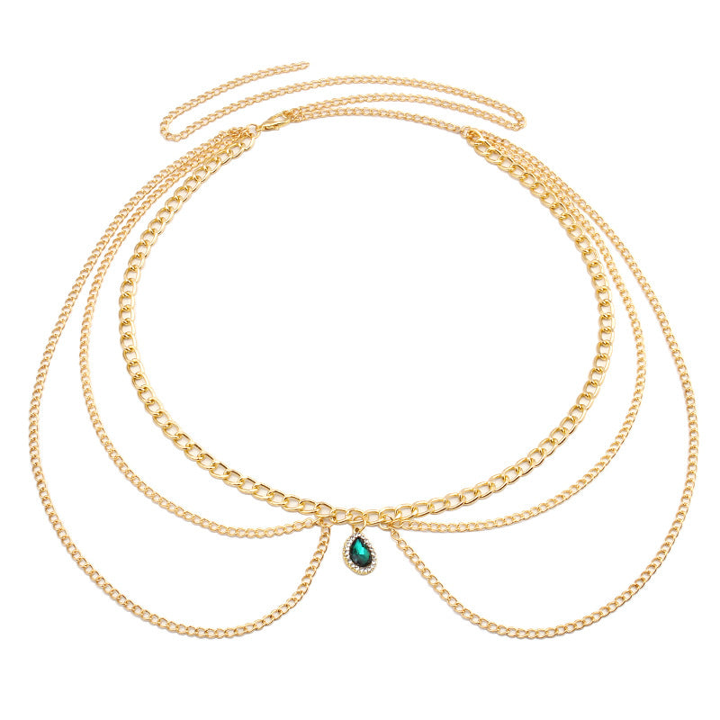 Wholesale Fashion Multi-layer Emerald Diamond Waist Chain Body Chain