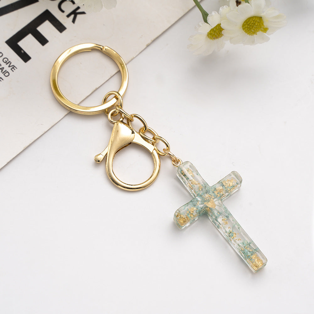Wholesale Handmade Glue Real Flowers Creative Cross Keychain