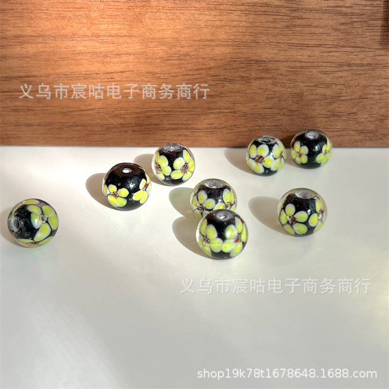 Wholesale 10pcs Glass flower plated and colored through-hole round Beads