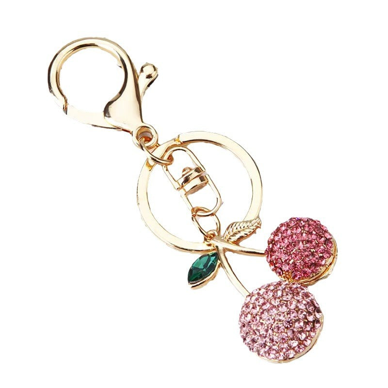 Wholesale Creative alloy rhinestone fruit Cherry keychain female cute fashion exquisite bag key chain car pendant