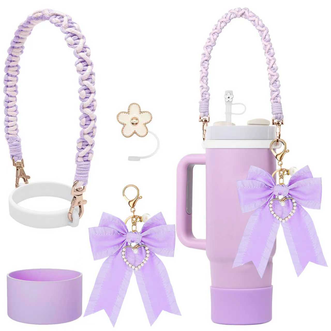 Wholesale Handle Flower Cup Chain Love Flower Straw Cap Cup Accessories