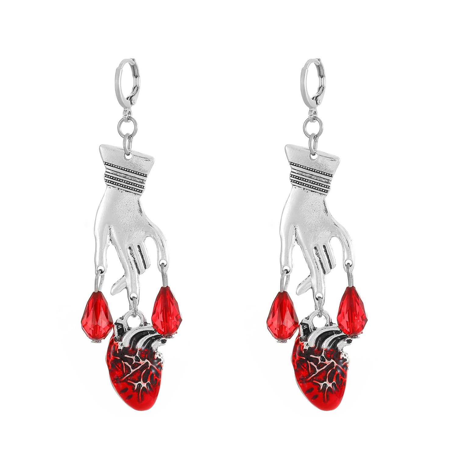 Wholesale Halloween Gothic Blood Drops Heart Palm Ruby Alloy Earrings