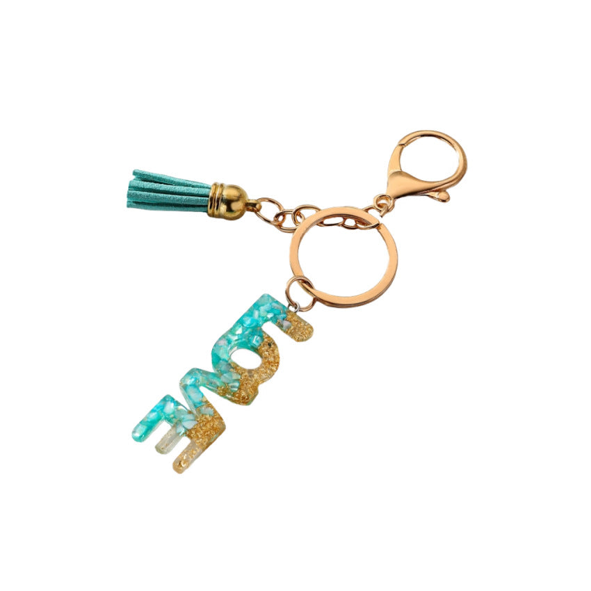 Wholesale Rainbow Color Gradient Letter Resin Crystal Keychain