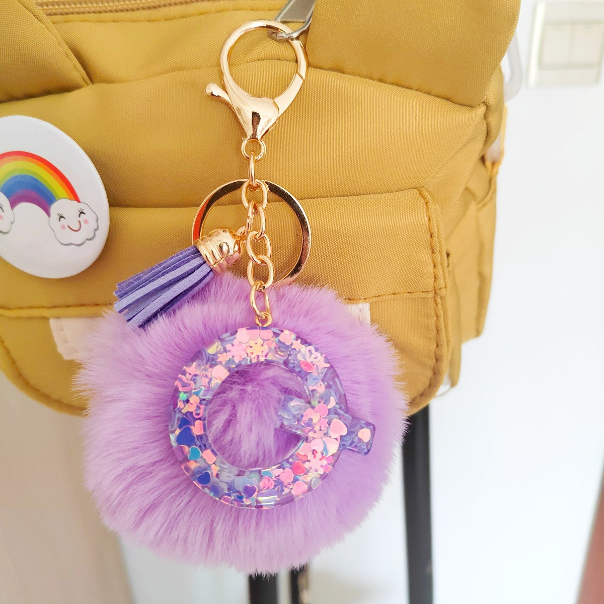Wholesale Colorful Drip Glue Letter Pendant Light Purple Hairball Keychain