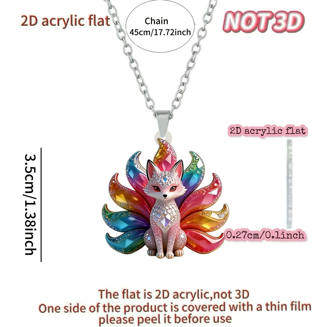 Wholesale Acrylic Colorful Nine Tailed Fox Pendant Necklace 2D Double Sided Fashion Accessory Casual Gift