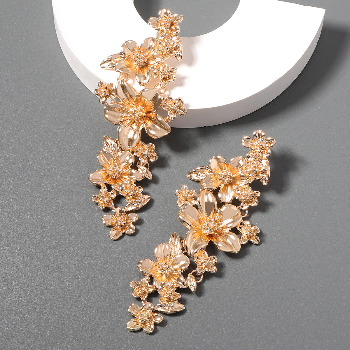 Wholesale Long Alloy Hollow Flower Earrings