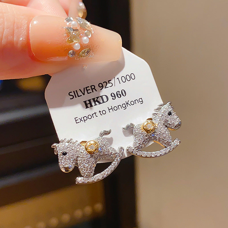 Wholesale Zircon Cute Cartoon Horse Earrings