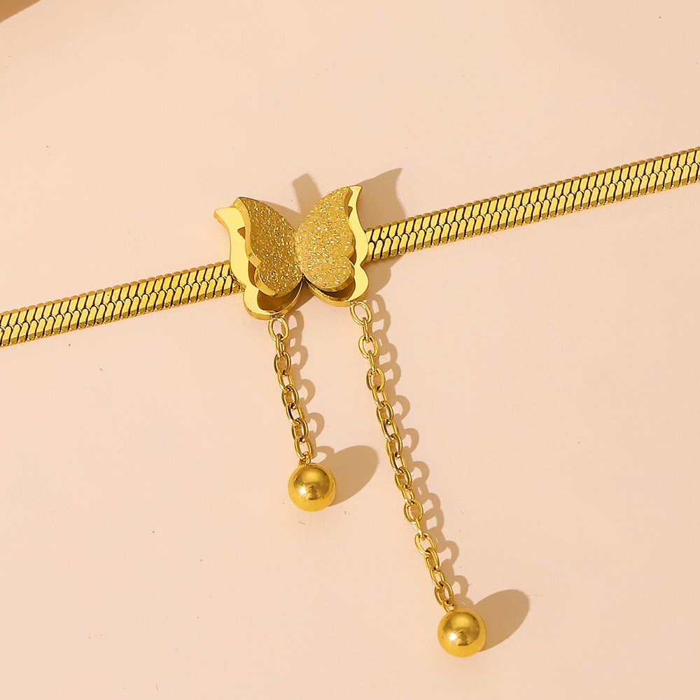 Wholesale Stainless Steel Gold Plated Frosted Butterfly Necklace