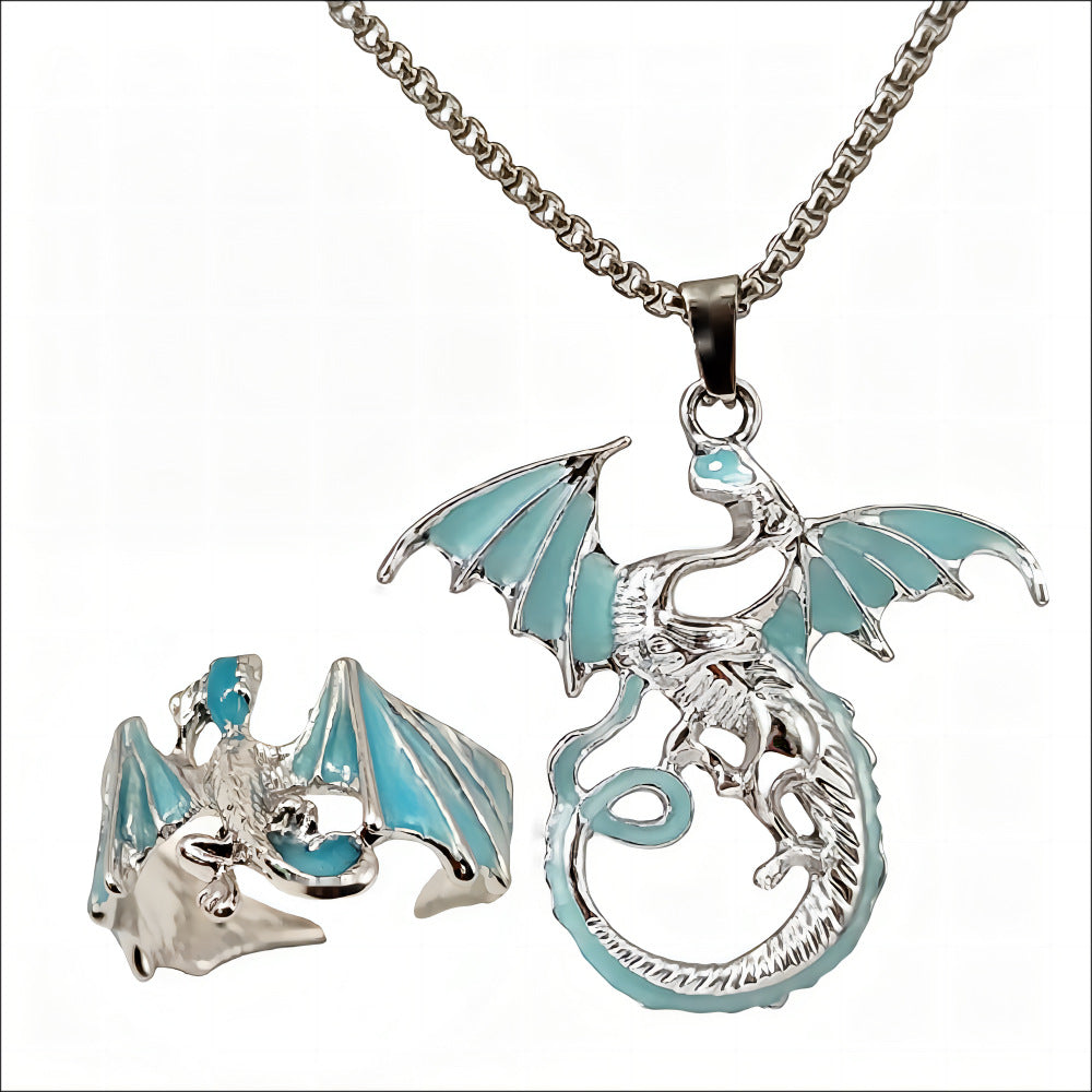 Wholesale Luminous Flying Dragon Pendant   Pterosaurus Ring  Alloy Set