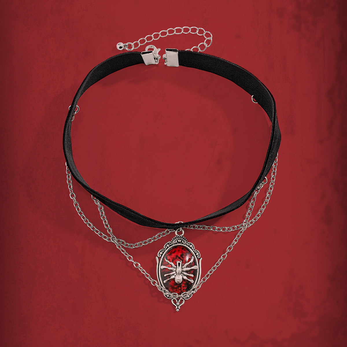 Wholesale Retro Gothic Dark Velvet Red Spider Collar