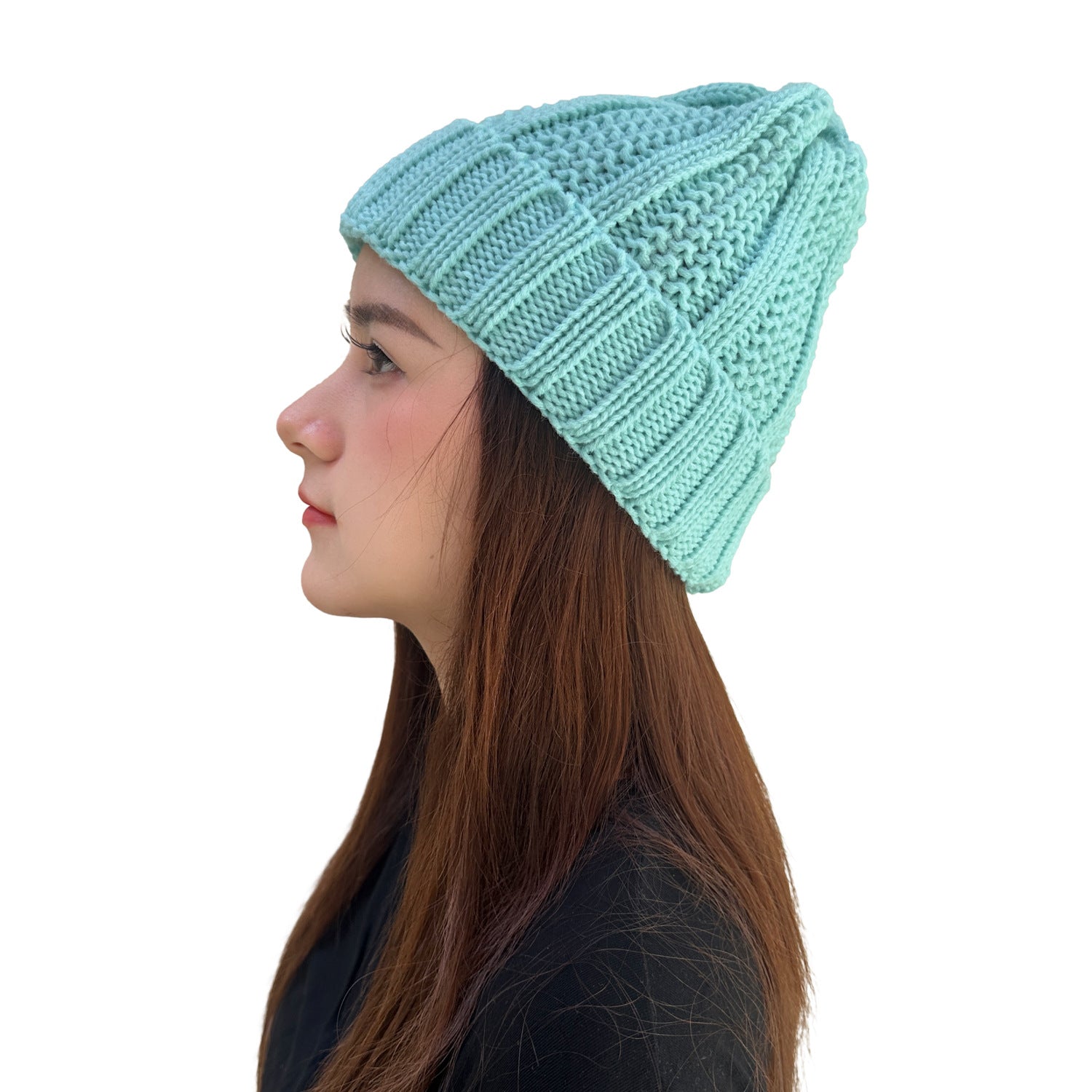 Wholesale Vertical Striped Curled Edge Knitted Wool Warm Hat