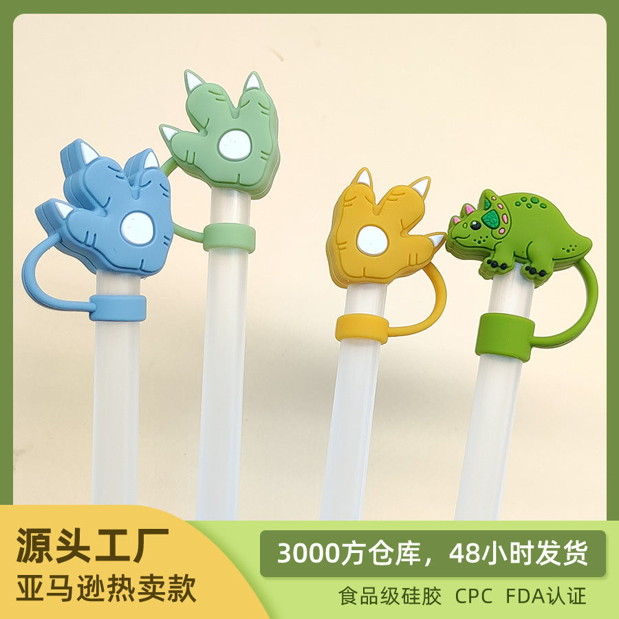 Wholesale Food grade silicone cartoon dinosaur straw cover