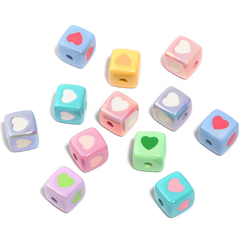 Wholesale 100pcs 12mm Macaron Sweetheart Square Beads Acrylic Love Square Beads DIY Mobile Phone Chain Keychain Beads