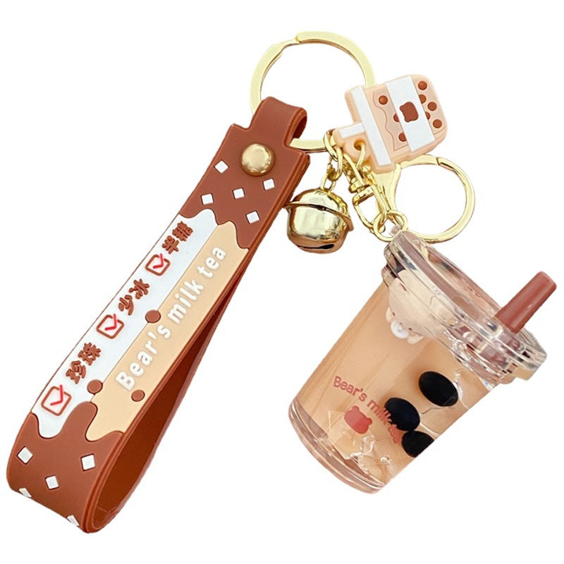 Wholesale bubble tea keychain floating small bear liquid quicksand pendant