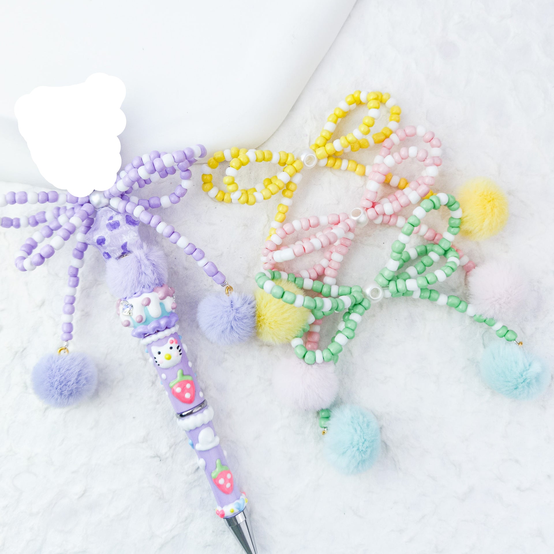 Wholesale 5pcs Through Hole Pen Double Layer Bead Bow DIY Mobile Phone Chain