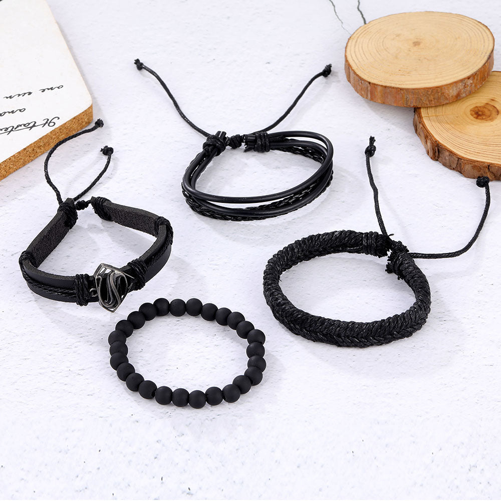 Wholesale Vintage Beads Men's Hollow Triangle Leather Bracelet