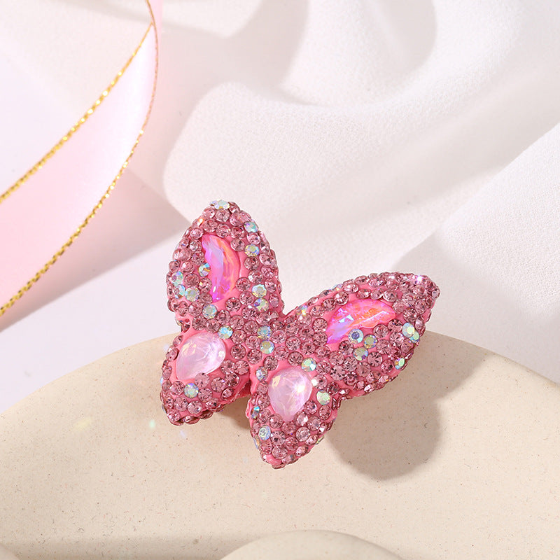 Wholesale of Colored Soft Pottery with Double-sided Diamond Inlaid Butterfly Beads