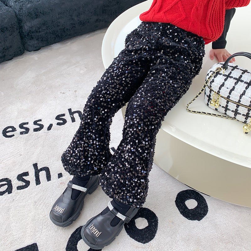 Wholesale Children's Sequined Casual Velvet Flared Pants