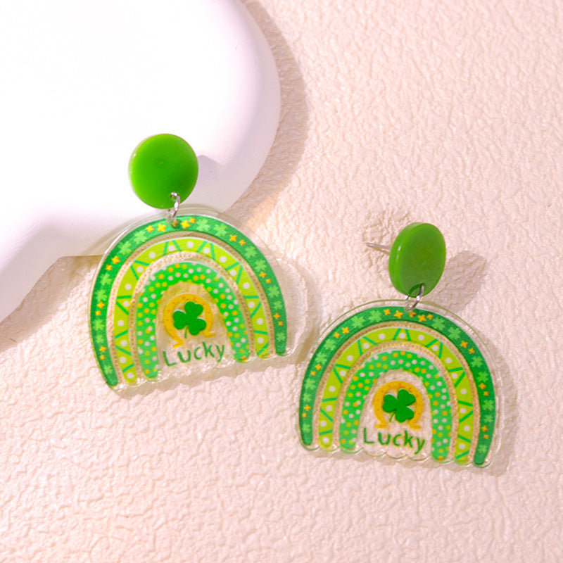 Wholesale St.  Patrick' s shamrock hat-shaped letter Acrylic Earrings