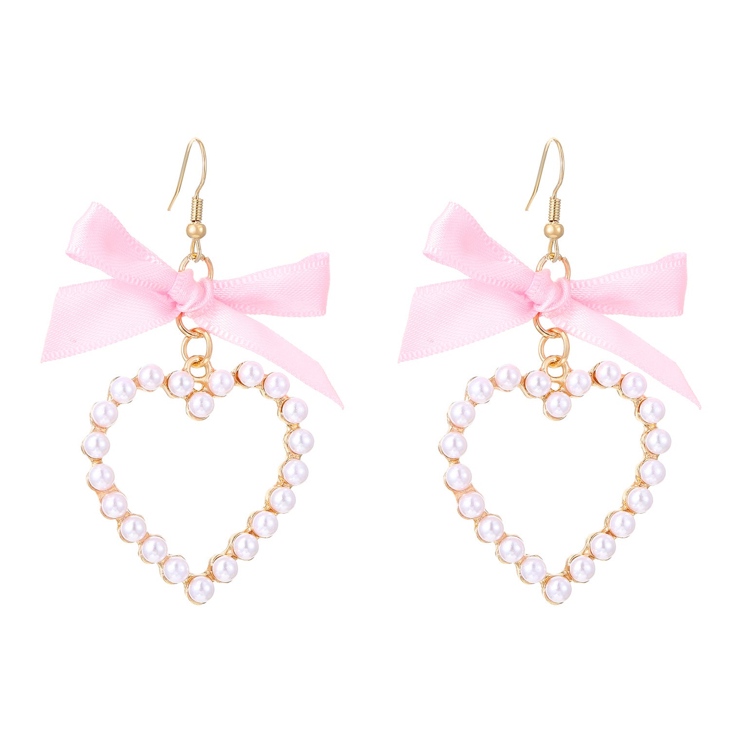 Wholesale Sweet bowknot ribbon pearl heart earrings