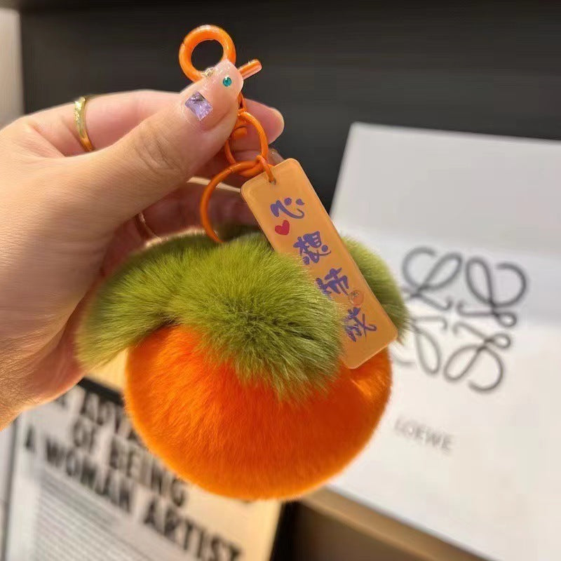Wholesale Good Persimmon pendant keychain imitation Rex rabbit fur small Persimmon car pendant cute plush schoolbag gift