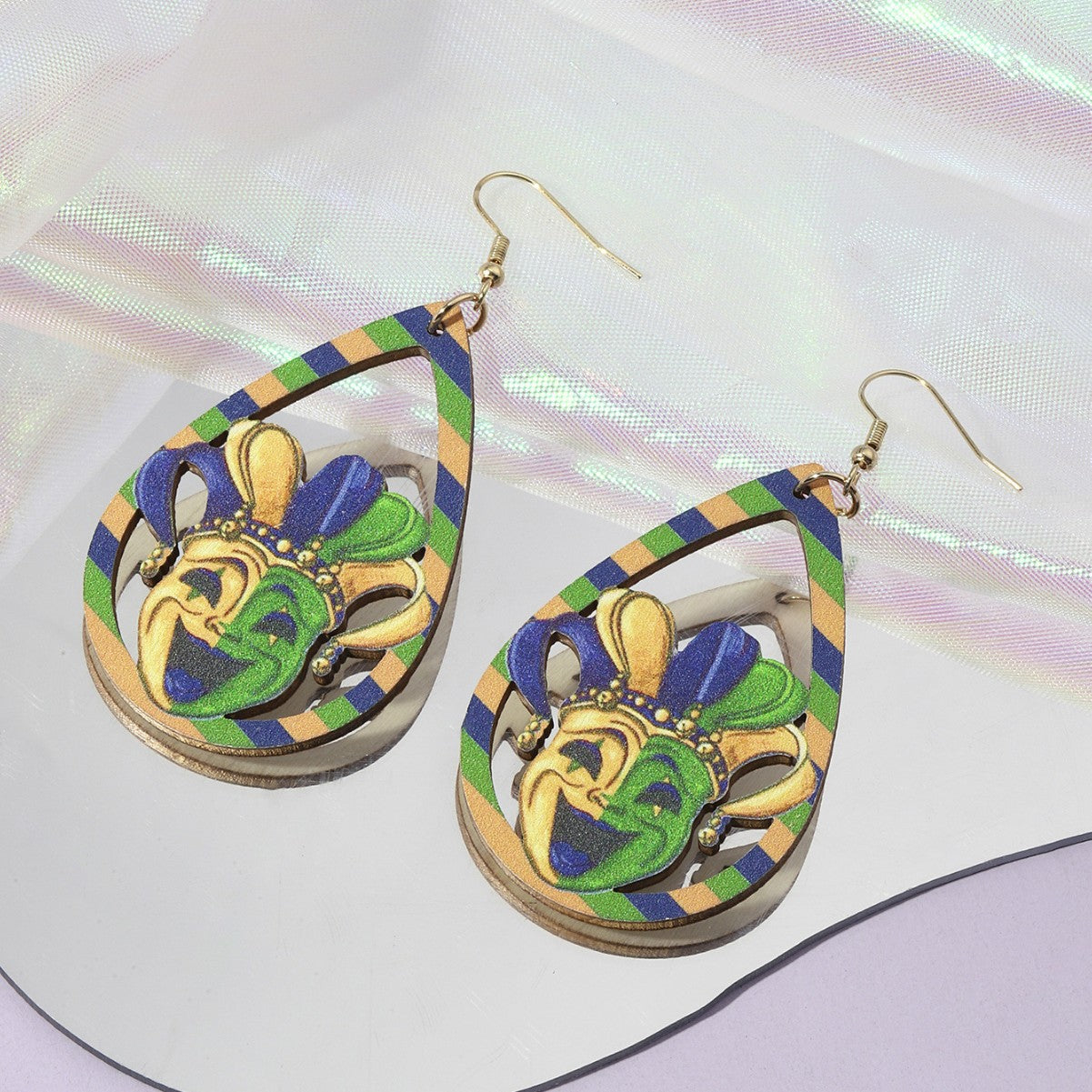 Wholesale Wholesale ladies cross-border carnival teardrop mask lightweight wooden earrings