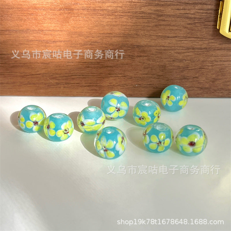 Wholesale 10pcs Glass flower plated and colored through-hole round Beads