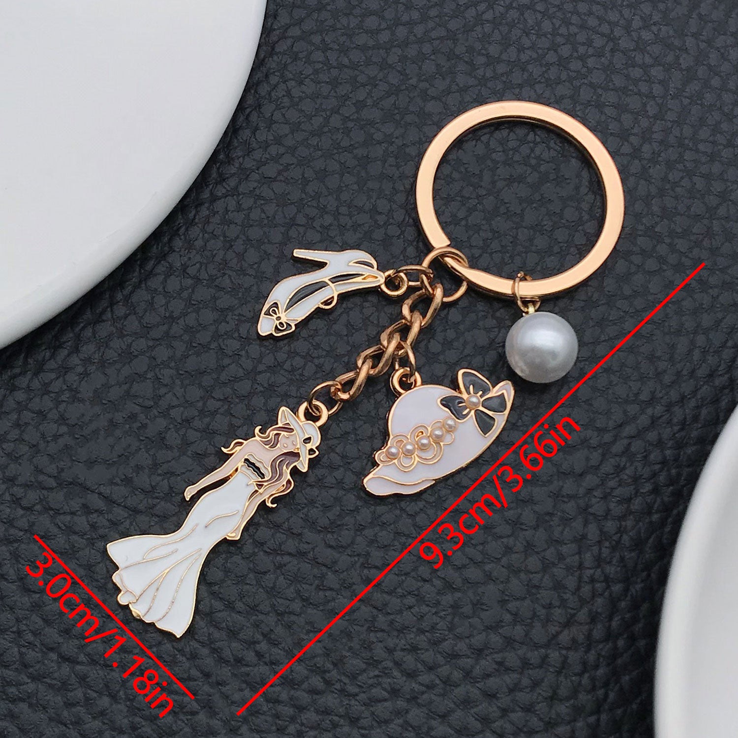 Wholesale Black Dress Girl Hat High Heels Metal Keychain