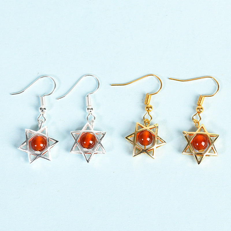 Wholesale Natural Crystal Rough Stone Cute Six-pointed Star Earrings
