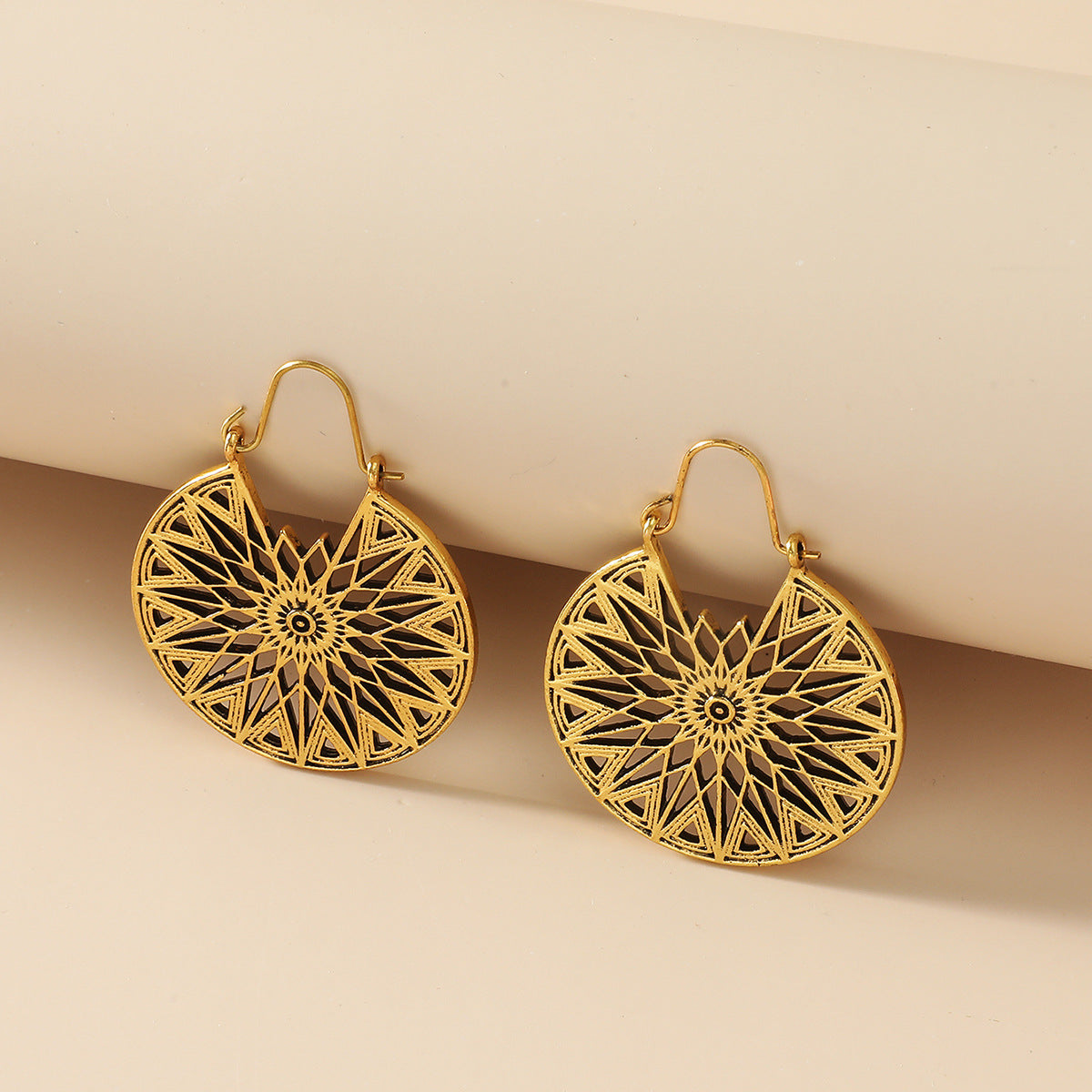 Wholesale Hollow Carved Alloy Irregular Circular Earrings