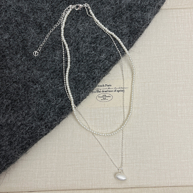 Wholesale Japanese and Korean Silver Brushed Heart Design Necklace Women' s