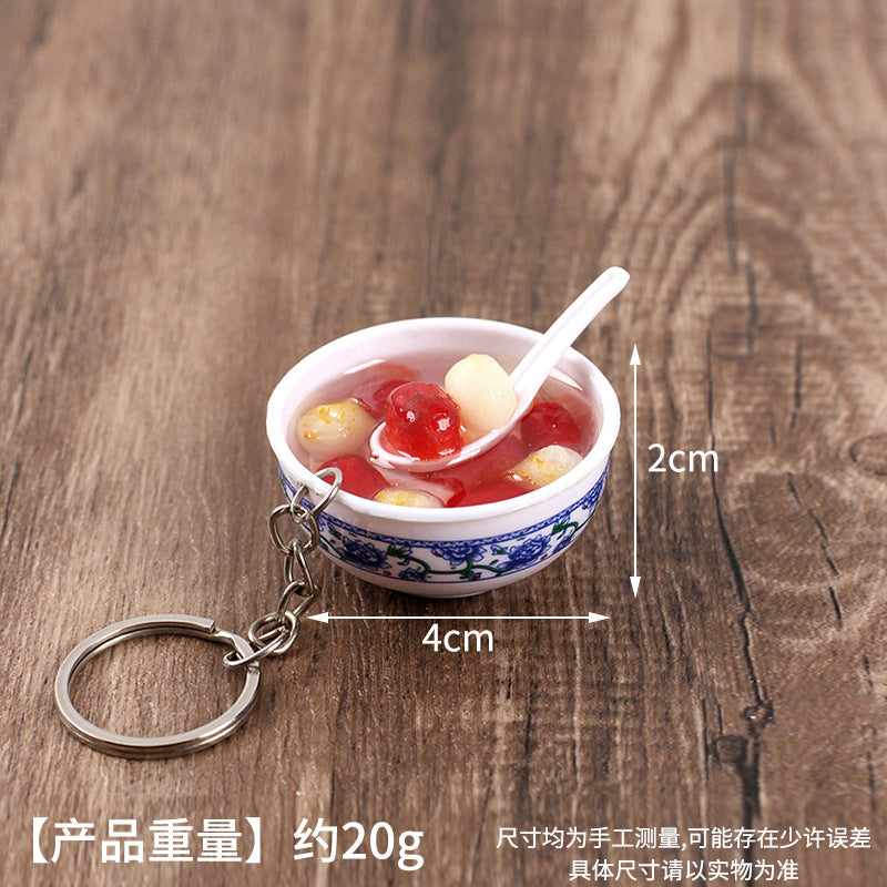 Wholesale Simulation Food 4cm Blue and White Porcelain Bowl Keychain Pendant Chinese Style Gourmet Snack Micro Food Play Model Toy